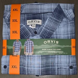 Orvis Men's Casual Blue Plaid Button Down Shirt